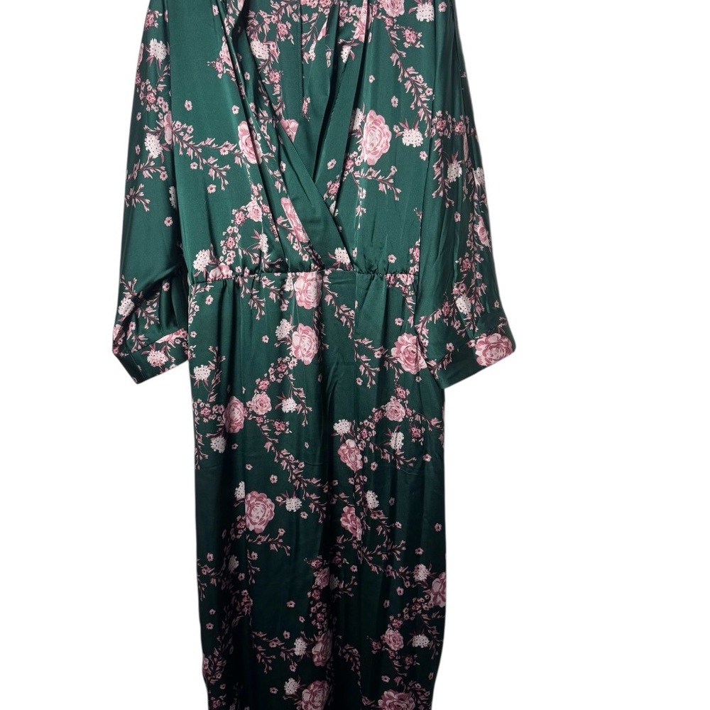 Eloquii Green Maxi Dress with Pink Floral Pattern